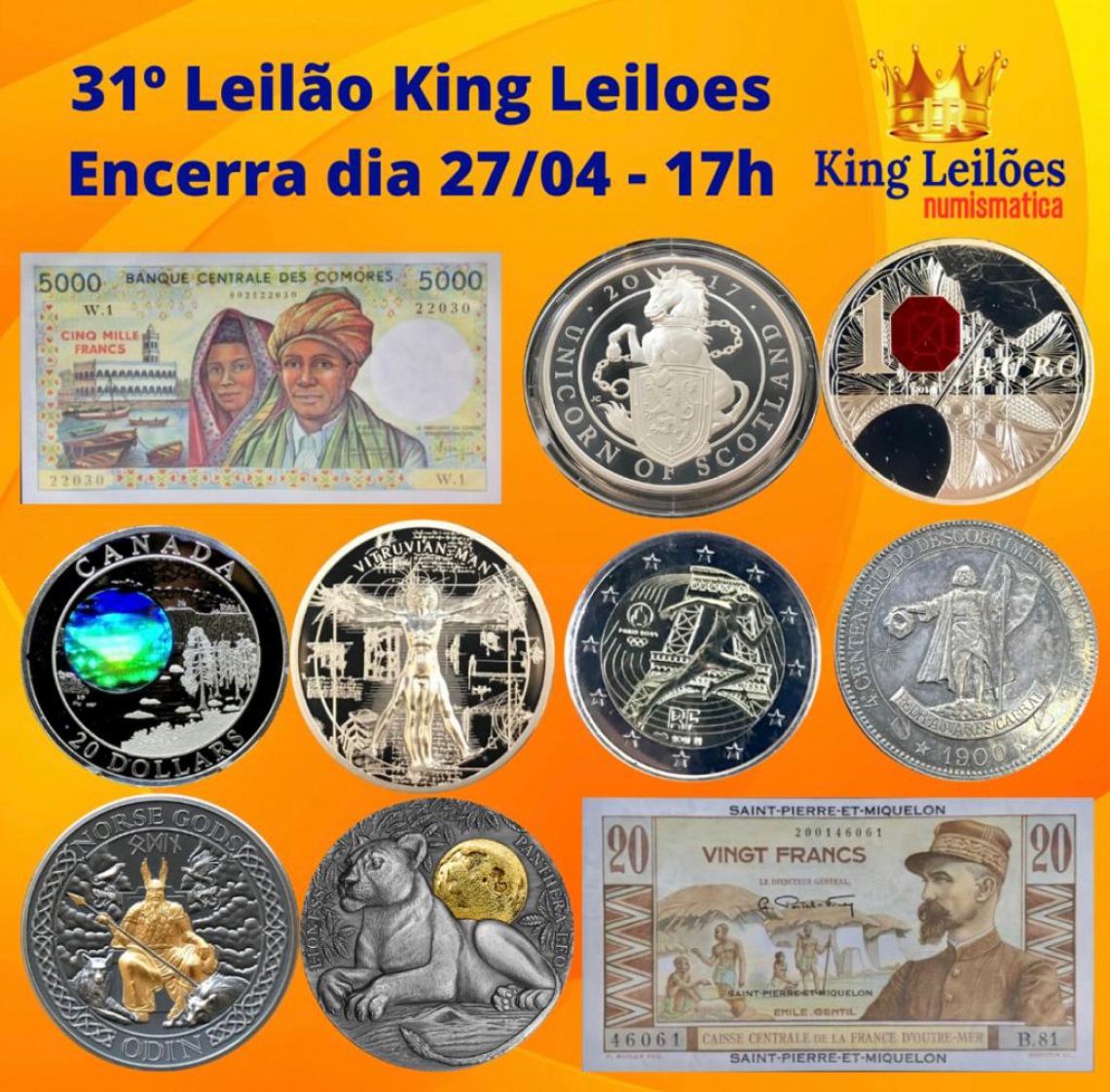 31º LEILÃO KING LEILÕES DE NUMISMÁTICA, MULTICOLECIONISMO E ANTIGUIDADES