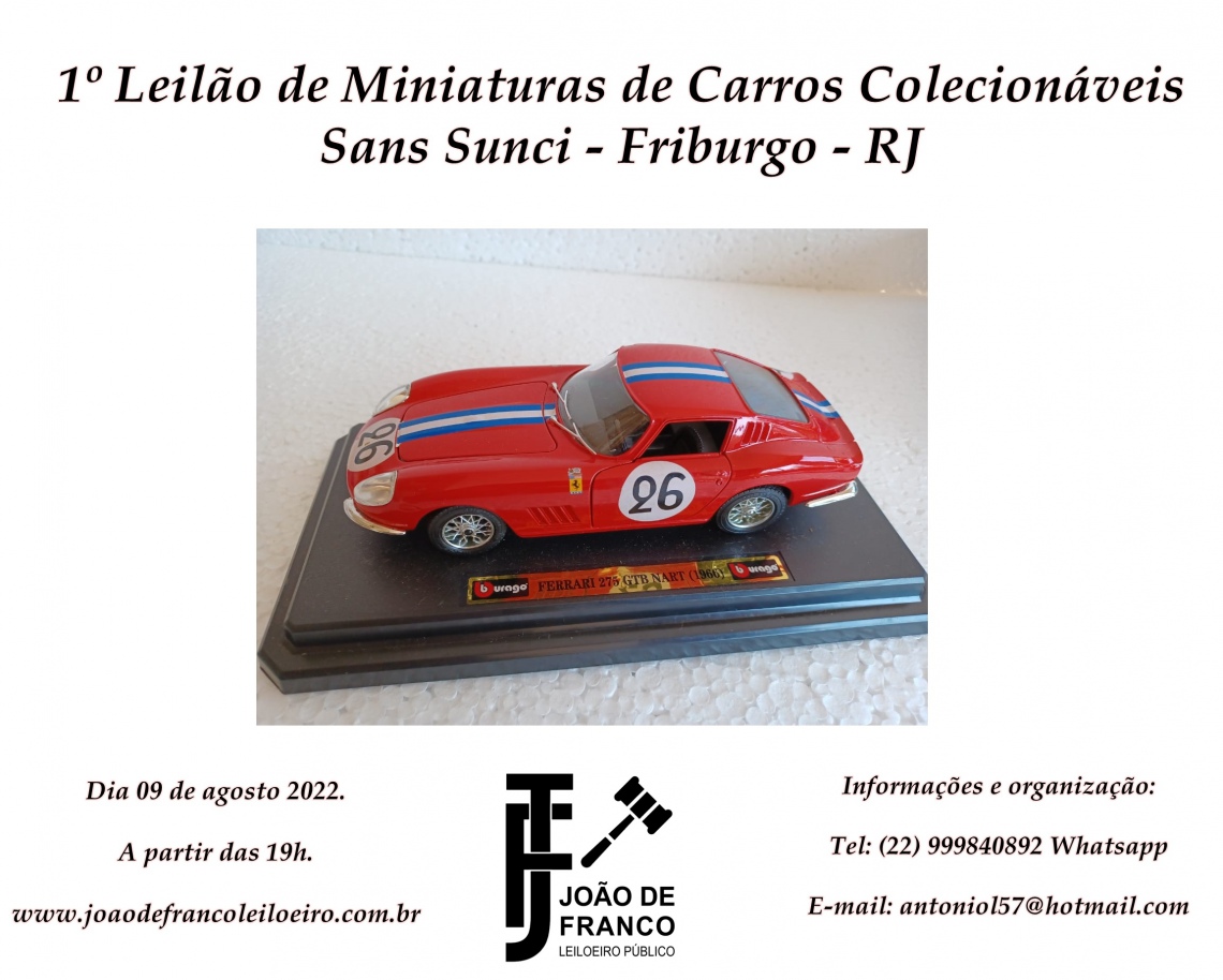 1º Leilão de Miniaturas de Raros Carros Colecionáveis - Sans Sunci - Friburgo - RJ