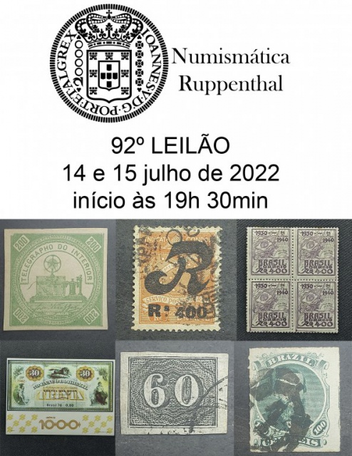 92º LEILÃO DE FILATELIA E NUMISMÁTICA - Numismática Ruppenthal