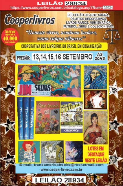 27º LEILÃO DE ARTE SACRA, OBJ. DECORATIVOS, LIVROS RAROS, NUMISMÁTICA, FUTEBOL, GIBIS E COLECIONISMO