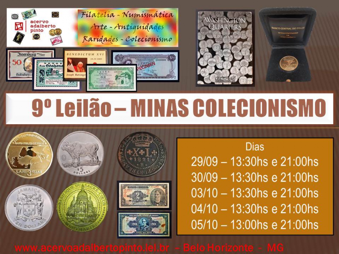 9º Leilão de Peças Notáveis de Numismática, Filatelia, Objetos de Arte, Colecionismo e Afins