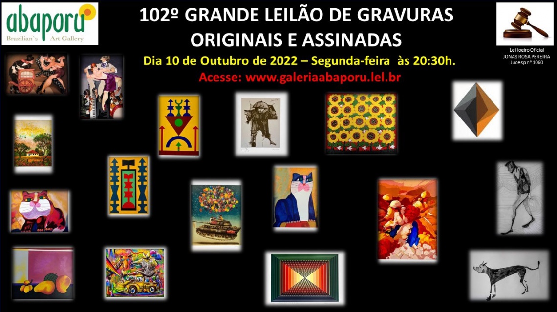 102º GRANDE LEILÃO DA ABAPORU BRAZILIANS ART GALLERY DE GRAVURAS ORIGINAIS E ASSINADAS