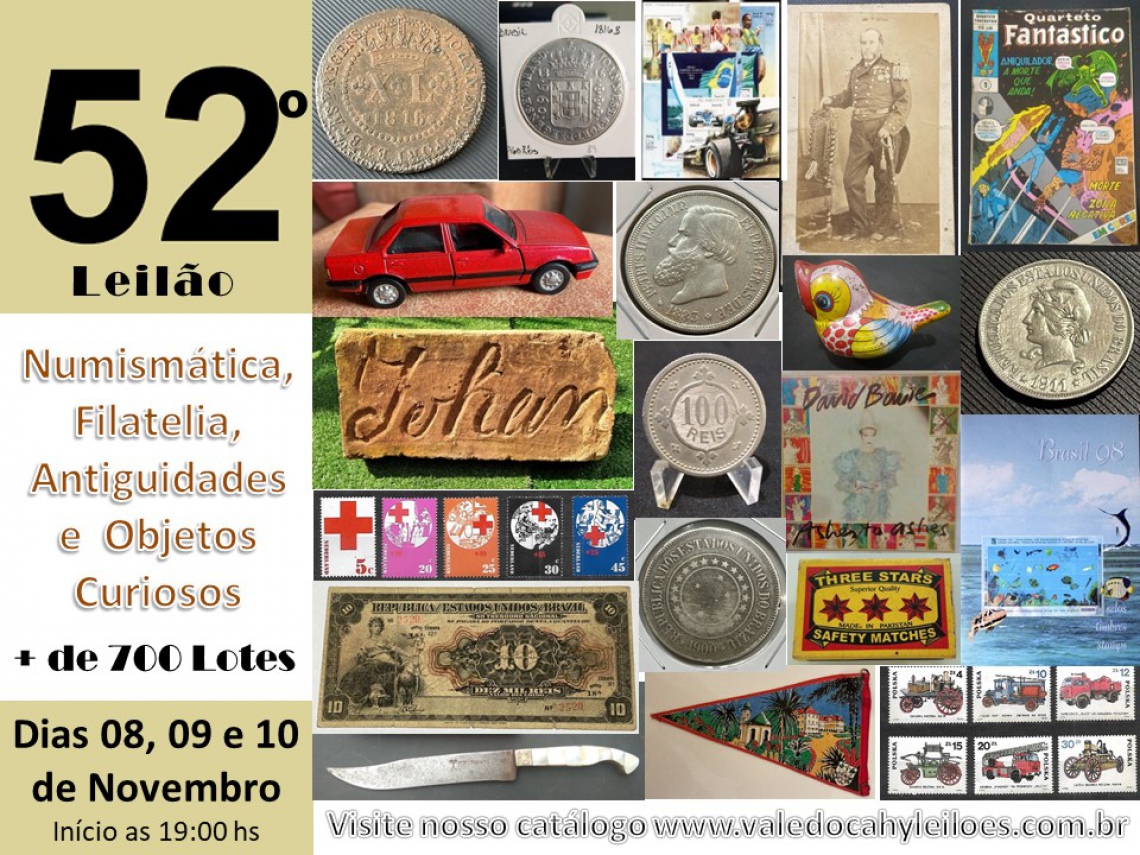 52º Grande Leilão de Numismática, Filatelia, Antiguidades e Objetos Curiosos