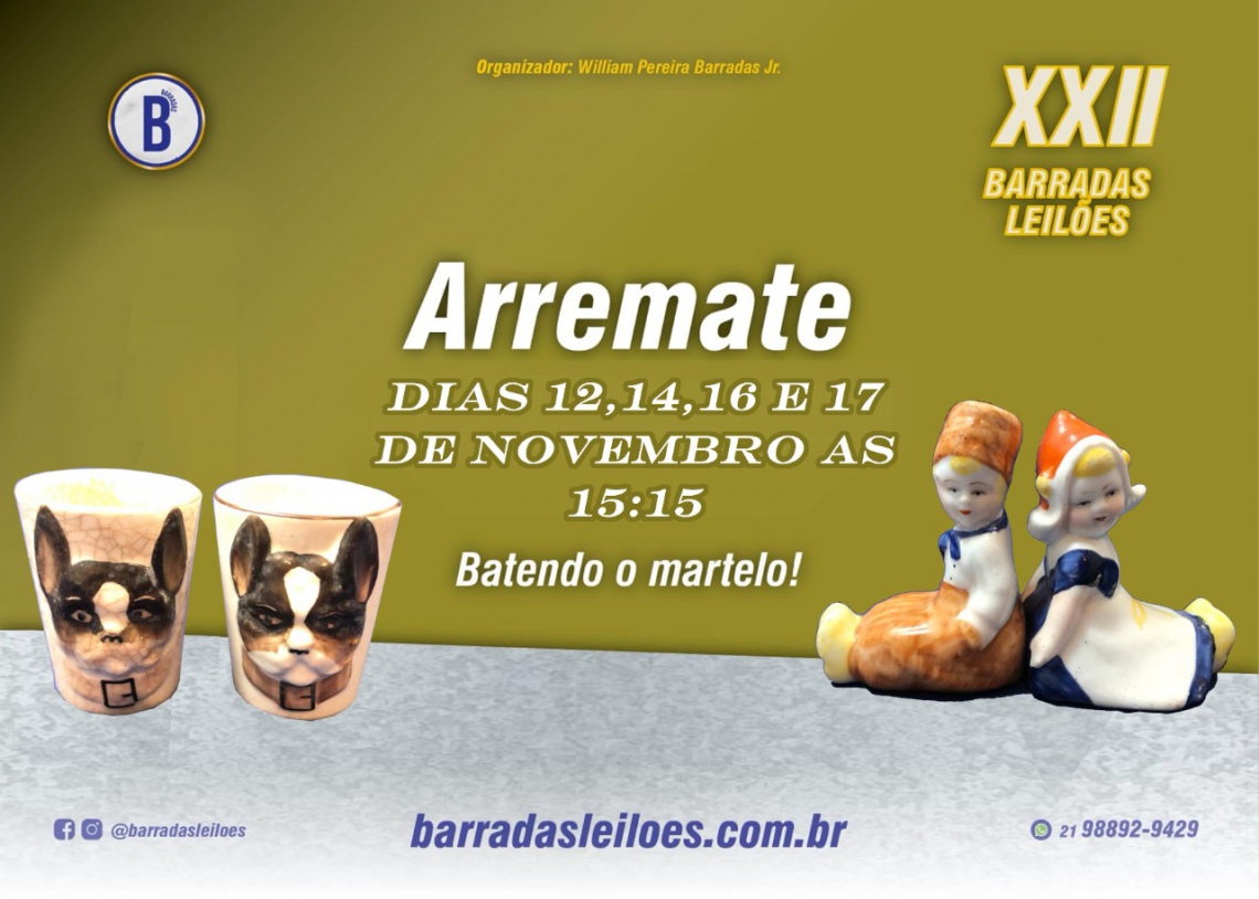 XXII Barradas Leilões - Residenciais - Móveis, jóias, antiguidades, cristais, tapetes, e artes