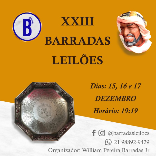 XXIII Barradas Leilões - Residencial Família Barata e outros, jóias, cristais, tapetes, e artes