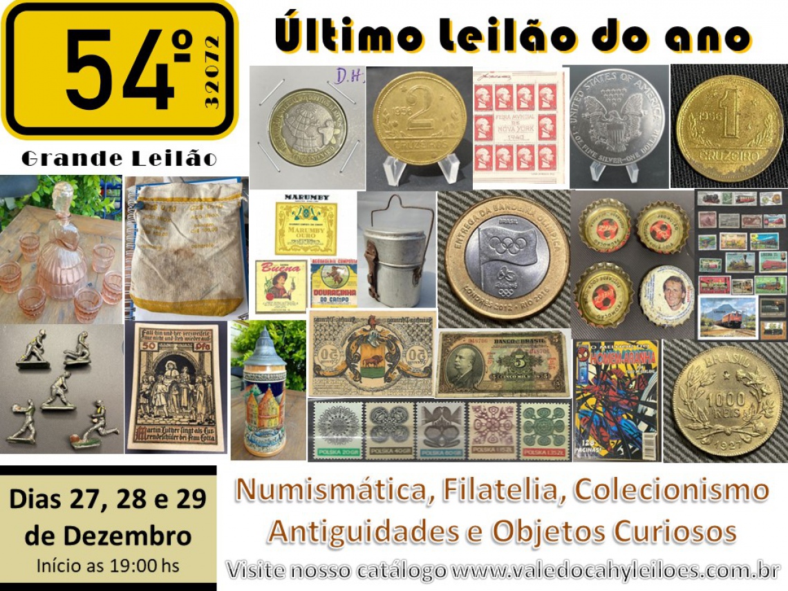 54º Grande Leilão de Numismática, Filatelia, Antiguidades e Objetos Curiosos