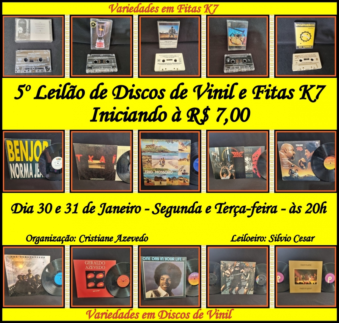 5º Leilao de Discos de Vinil e Fitas K7 - Iniciando a R$ 7,00