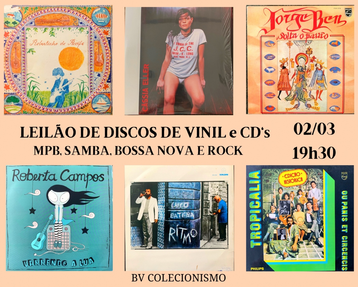 LEILÃO DE DISCOS DE VINIL E CDs, ACERVO DE COLECIONADOR: MPB, SAMBA, BOSSA NOVA, ROCK.