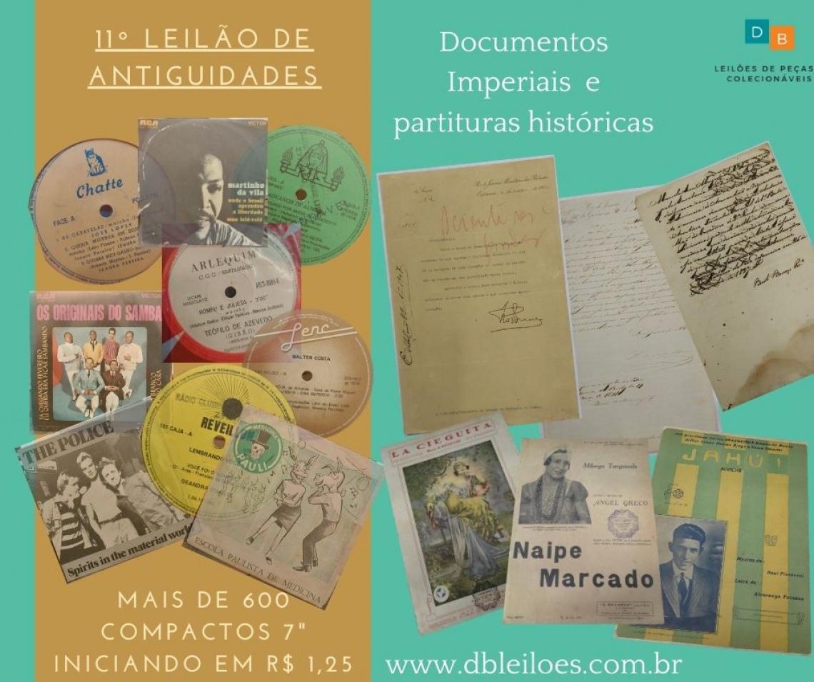 11º Leilão de Antiguidades DB Leilões - Discos de Vinil (LPs), Documentos, Partituras, Memorabilia