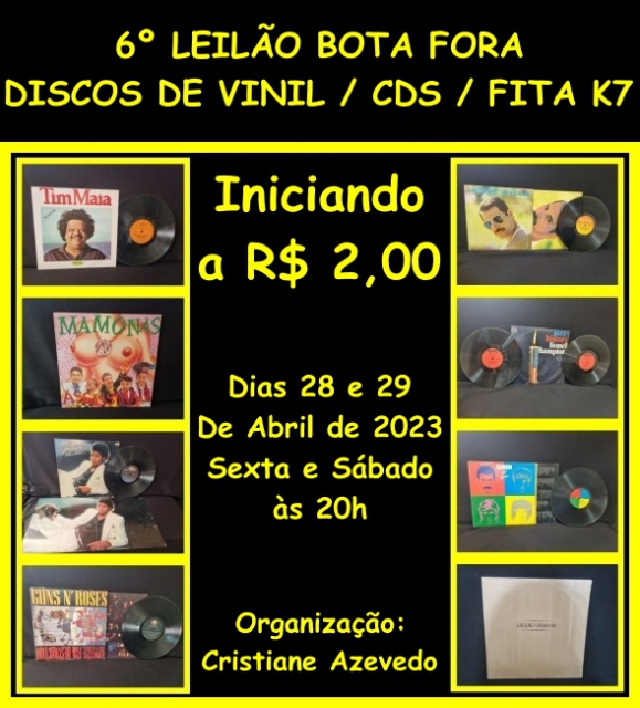 6º LEILÃO BOTA FORA DE DISCOS DE VINIL / CDS / FITA K7 - INICAINDO A R$ 2,00