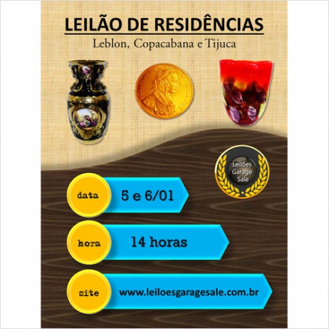 LEILÃO DE RESIDÊNCIAS - LEBLON, COPACABANA, TIJUCA  Numismática, Joias, Eletrodomésticos, Antiguida