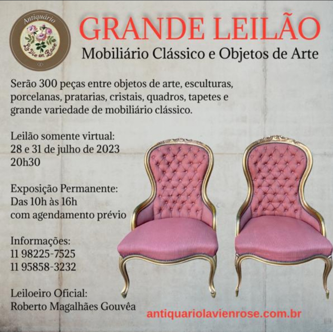 GRANDE LEILÃO MOBILIÁRIO CLÁSSICO E OBJETOS DE ARTE - 28 e 31/07/2023 às 20h30