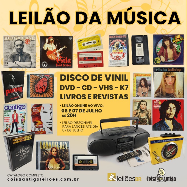 LEILÃO DA MÚSICA - DISCO DE VINIL, CD, DVD, CASSETE, LIVROS E REVISTAS