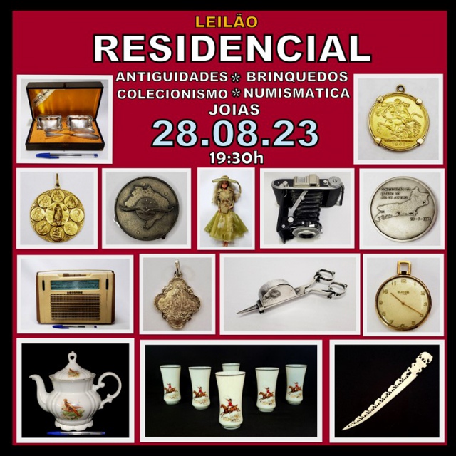 LEILÃO RESIDENCIAL - ANTIGUIDADES, BRINQUEDOS, COLECIONISMO, JOIAS E NUMISMÁTICA.