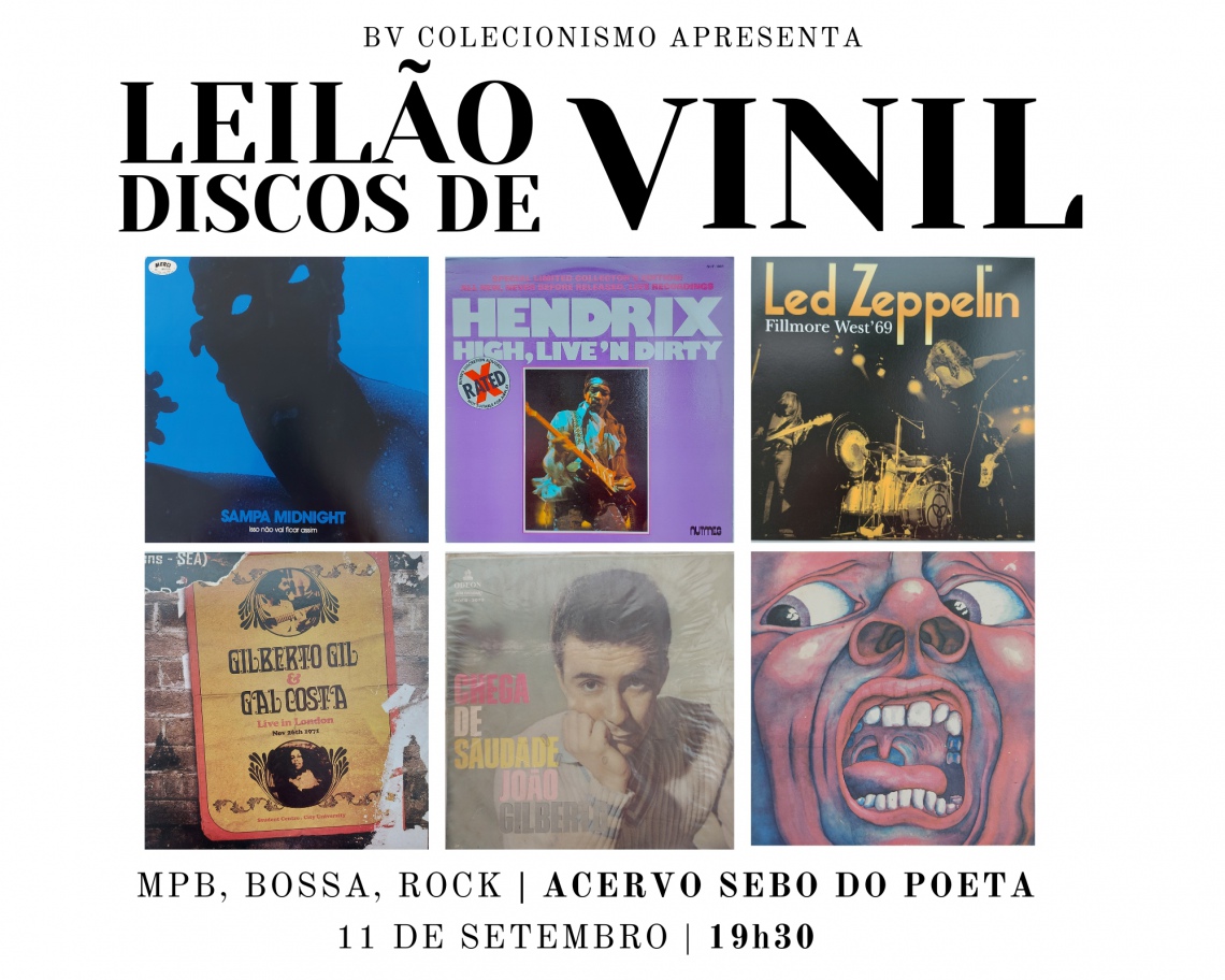 LEILÃO DE DISCOS DE VINIL, ACERVO SEBO DO POETA: MPB, BOSSA, ROCK.