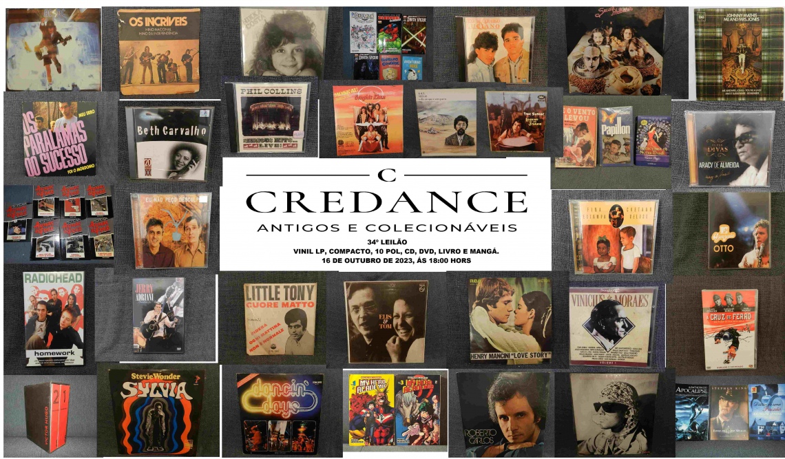 34º LEILÃO CREDANCE ANTIGOS E COLECIONÁVEIS VINIL LP, COMPACTO, 10 POL, CD, DVD, LIVRO E MANGÁ