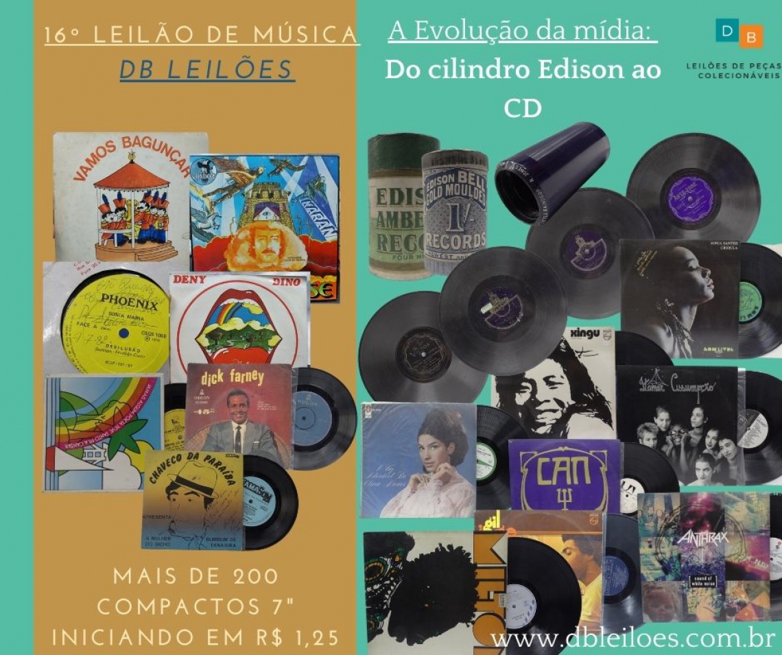 16º Leilão de Discos de Vinil, CDs, e outras mídias DB Leilões. Do cilindro Edison ao CD.