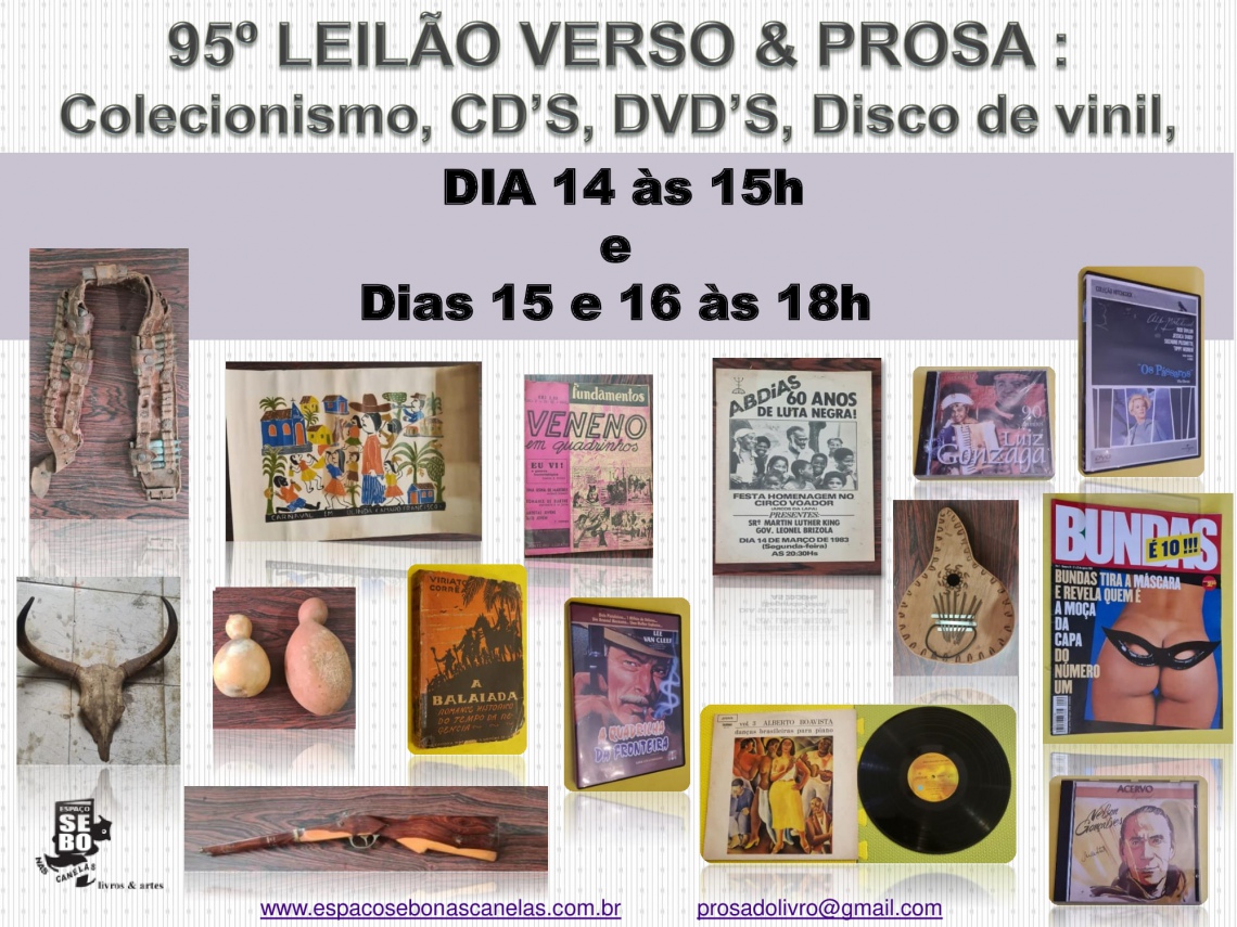 95º LEILÃO VERSO E PROSA: COLECIONISMO, CDs, DVDs, DISCO DE VINIL, LIVROS E OUTROS
