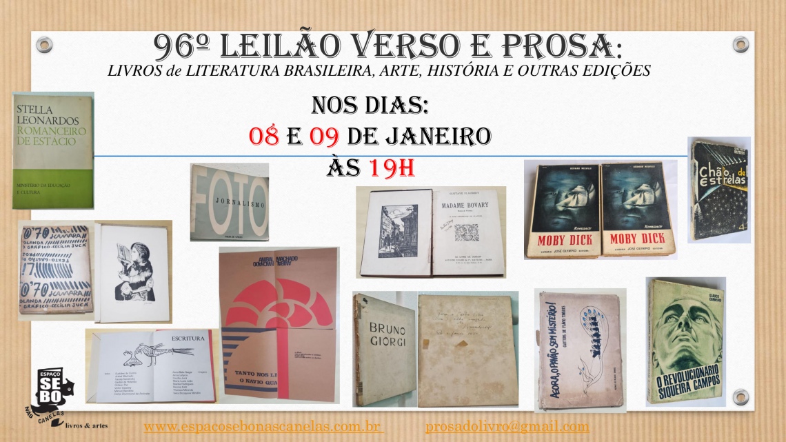 96º LEILÃO VERSO E PROSA: LITERATURA BRASILEIRA, HISTORIA, RELIGIÃO, ARTE, REVISTA, GIBIS E OUTROS