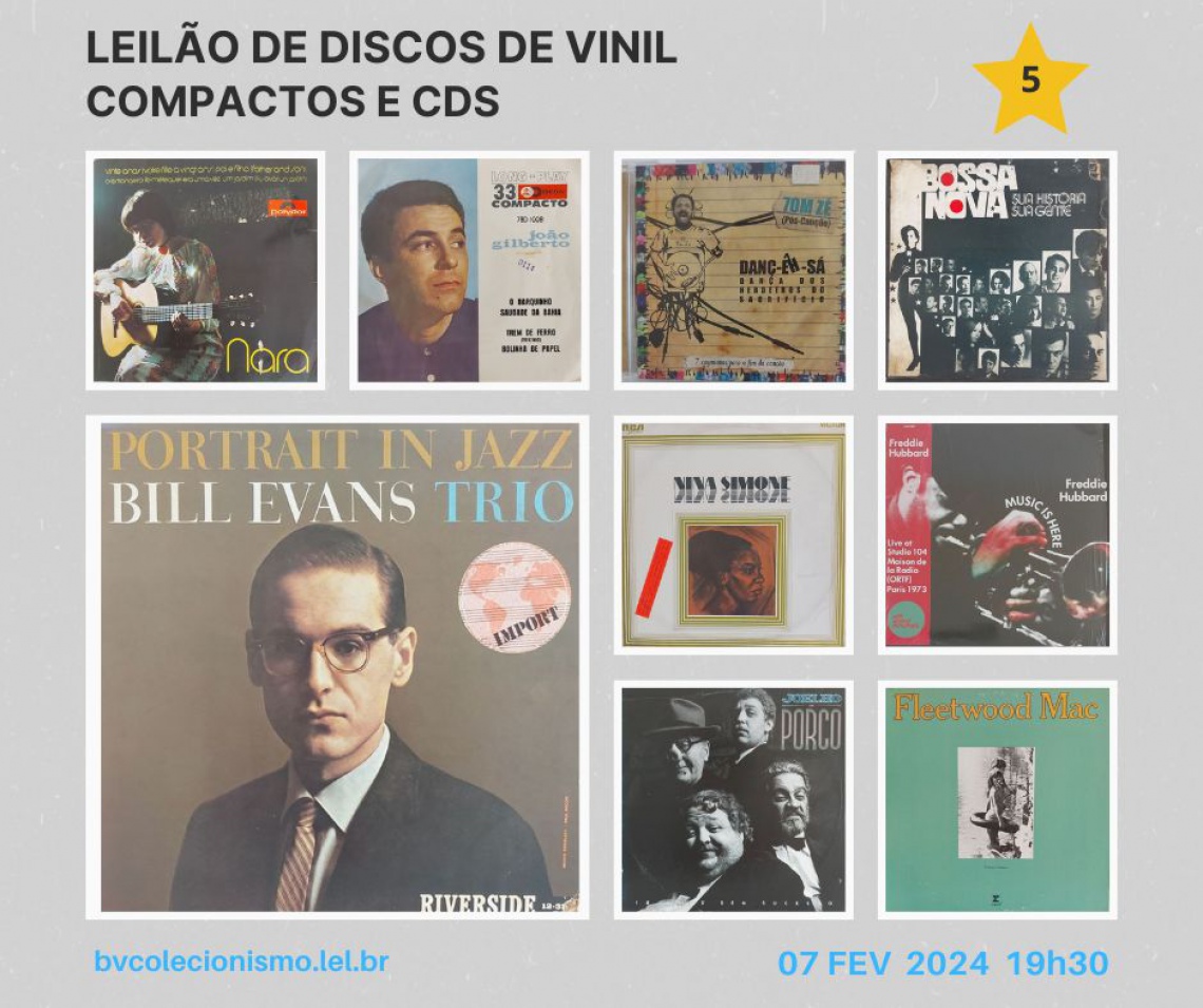 LEILÃO DE DISCOS DE VINIL, COMPACTOS E CDs: MPB, SAMBA, BOSSA NOVA, JAZZ, ROCK.