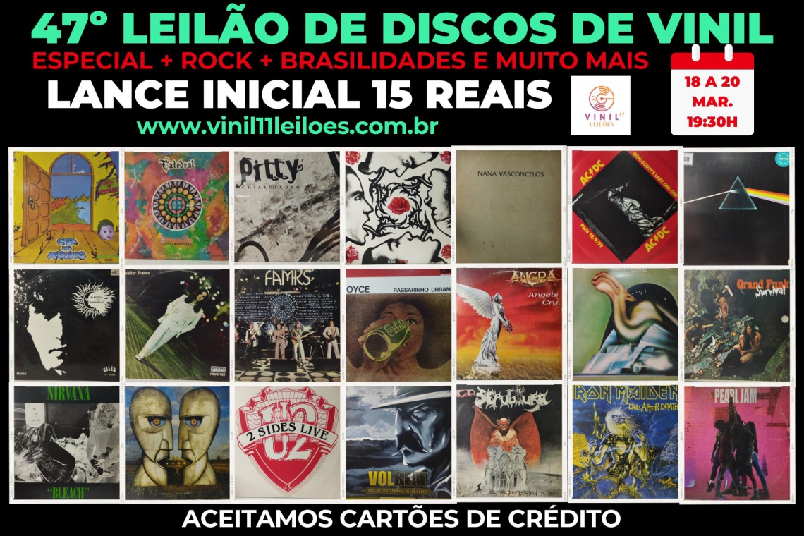 47º LEILÃO DE DISCOS DE VINIL  especial + rock + brasilidades e muito mais
