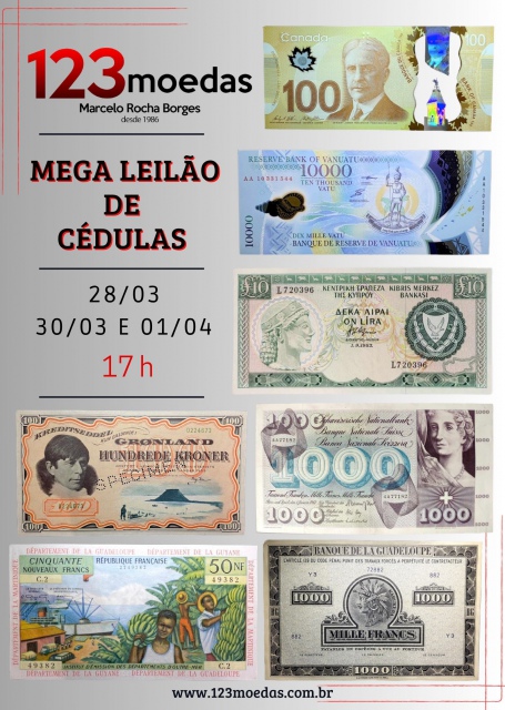 LEILÃO 123moedas: MEGA LEILÃO DE CÉDULAS ESTRANGEIRAS!