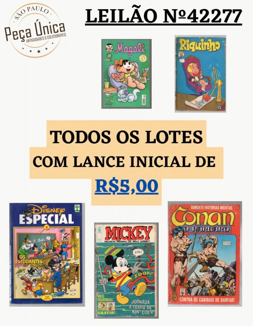 LEILÃO DE H.QS. LANCE INICIAL TODOS OS LOTES 5,00