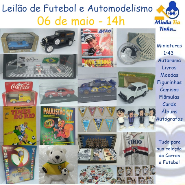 Leilão de Futebol e Automodelismo - Miniaturas 1:43, Figurinhas, Cards, Flâmulas, Livros e Camisas