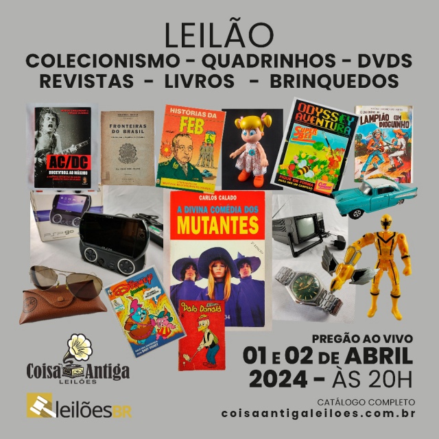 LEILÃO DE COLECIONISMO - QUADRINHOS, REVISTAS, LIVROS, DVDS, BRINQUEDOS EM GERAL