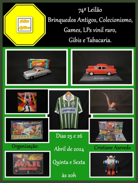 74º Leilão de Brinquedos Antigos, Colecionismo, Games, LPs vinil raro, Gibis e Tabacaria.
