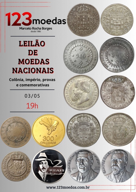 Leilão 123moedas - Moedas Brasileiras colônia, império, provas e comemorativas.