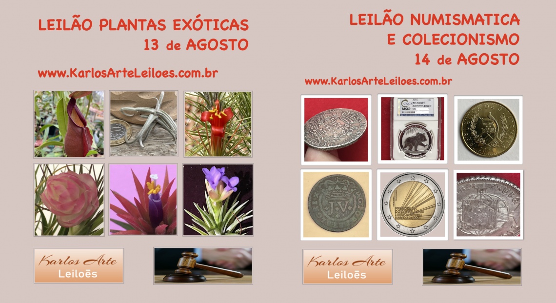 LEILÃO DE PLANTAS  EXÓTICAS, NUMISMÁTICA, DVDs E COLECIONÁVEIS Agosto 2024- Karlos Arte Leilões
