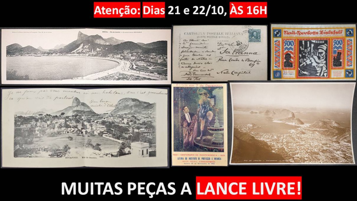 LEILÃO DE COLECIONISMO, POSTAIS, SELOS, FOTOS, MOEDAS, CÉDULAS  E MUITO MAIS DO EMPÓRIO DAS ARTES