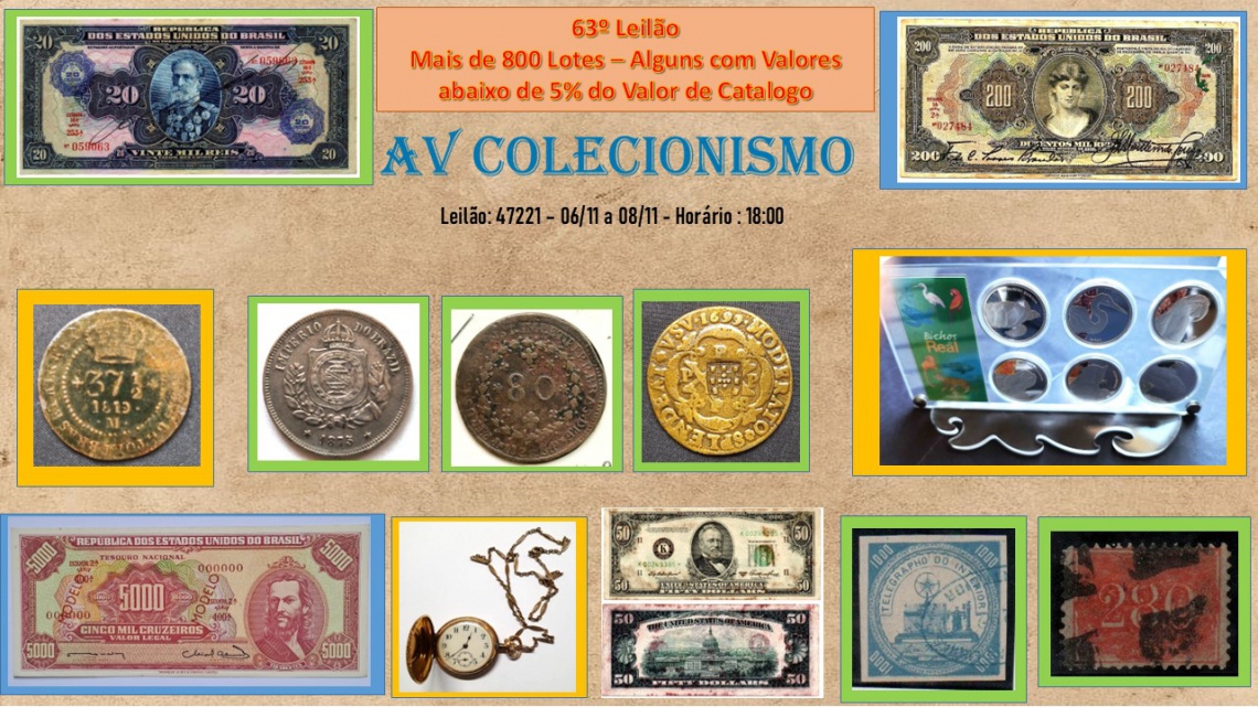 63º Leilão - AVCO - NUMISMÁTICA - FILATELIA E COLECIONAVÉIS