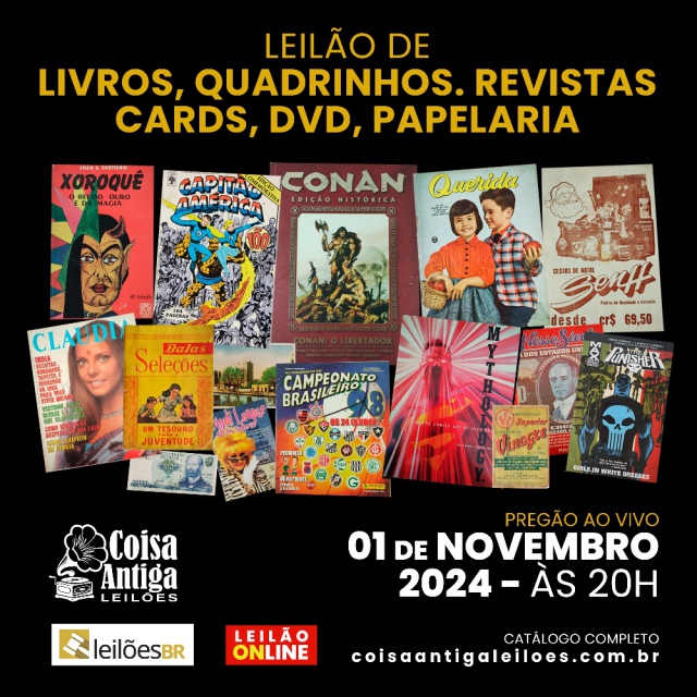 LEILÃO DE LIVROS, QUADRINHOS, REVISTAS, CARDS, DVD e PAPELARIA