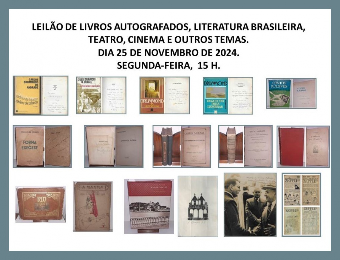 LEILÃO DE LIVROS AUTOGRAFADOS, LITERATURA BRASILEIRA, TEATRO, CINEMA E OUTROS TEMAS.