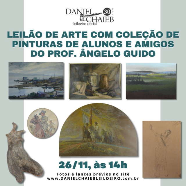 Leilao de arte com coleção de pinturas de alunos e amigos do Prof Angelo Guido