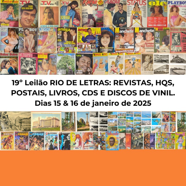 19º Leilão RIO DE LETRAS: REVISTAS, HQS, POSTAIS, LIVROS, CDS E DISCOS DE VINIL.