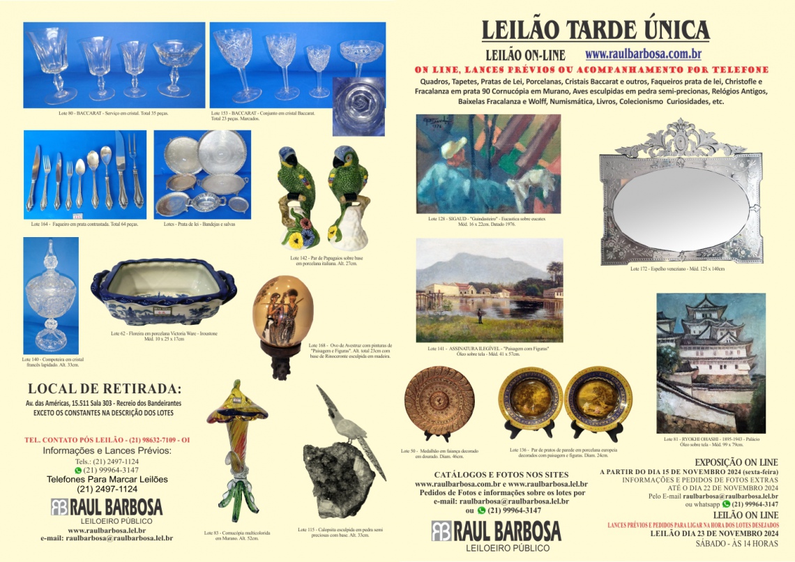 LEILÃO DE ARTES,  ANTIGUIDADES, COLECIONISMO, UTILIDADES ETC.