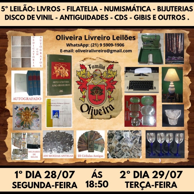 5º LEILÃO: LIVROS - FILATELIA - NUMISMÁTICA - BIJUTERIAS - DISCO DE VINIL - ANTIGUIDADES - GIBIS ...