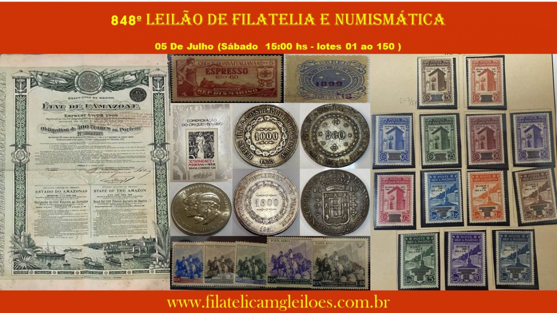848º Leilão de Filatelia e Numismática
