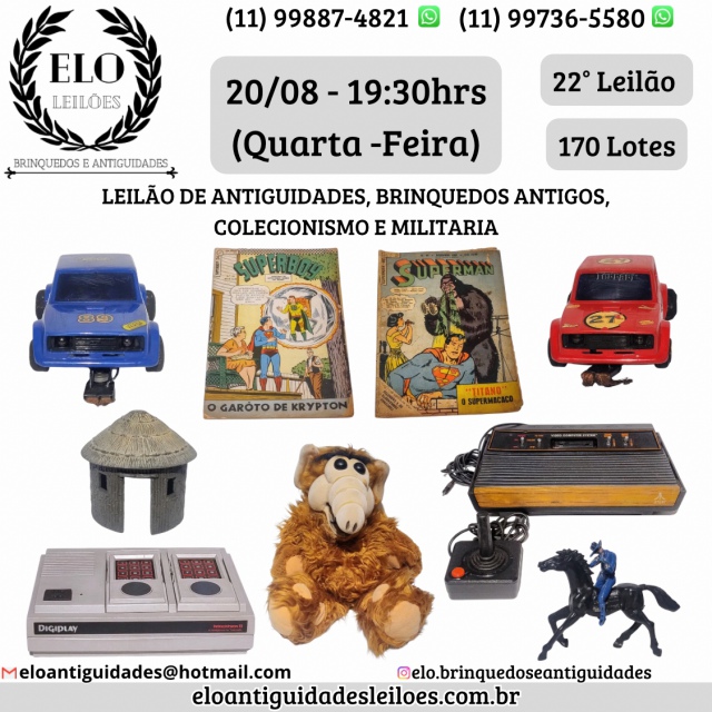22 LEILÃO DE ANTIGUIDADES, BRINQUEDOS ANTIGOS, COLECIONISMO E VÍDEO GAMES.