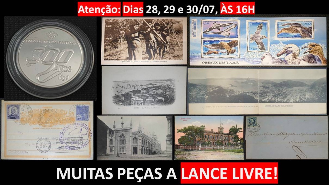 LEILÃO ESPECIAL DE COLECIONISMO, POSTAIS, SELOS, FOTOS, MOEDAS, CÉDULAS E ETC.