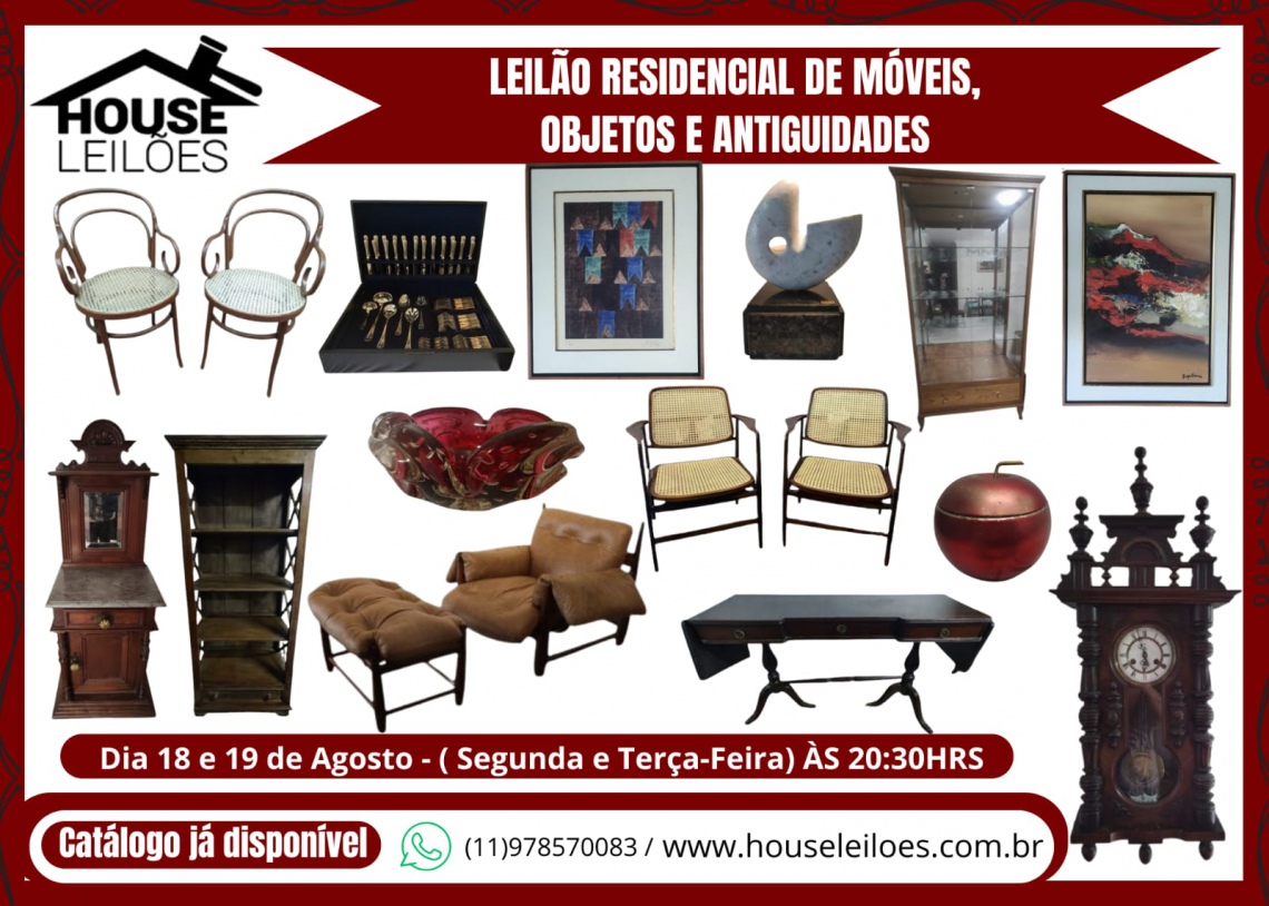 LEILÃO RESIDENCIAL DE MÓVEIS, OBJETOS E ANTIGUIDADES
