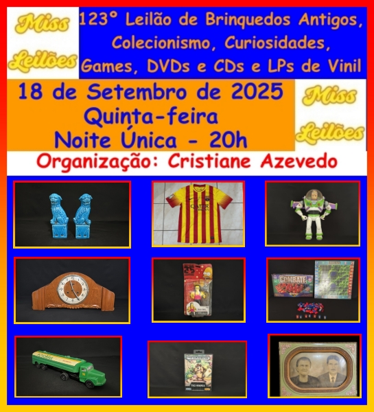 123º Leilão de Brinquedos Antigos, Colecionismo, Curiosidades, Games, DVDs e CDs e LPs de Vinil