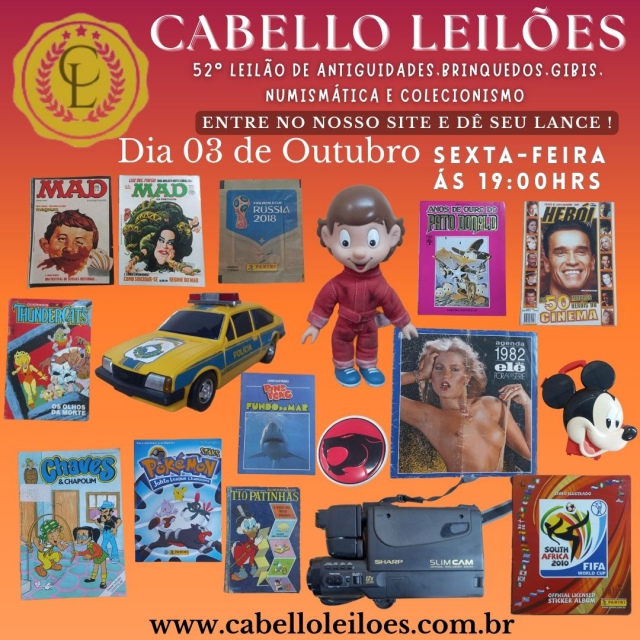 52º Leilão de Brinquedos, Gibis, Antiguidades, Discos, Numismática, Livros, Coleções e Curiosidades