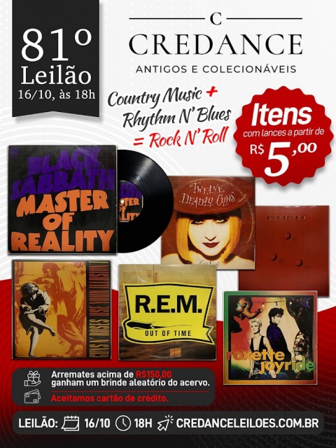 81º LEILÃO CREDANCE ANTIGOS E COLECIONÁVEIS.  VINIL: Country Music + Rhythm N Blues = Rock N Roll