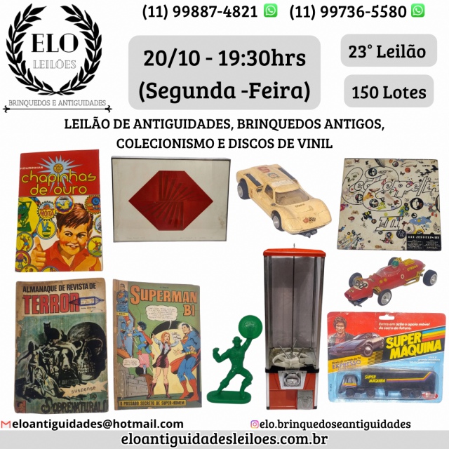 23º LEILÃO DE ANTIGUIDADES, BRINQUEDOS ANTIGOS, COLECIONISMO, DISCOS DE VINIL E VÍDEO GAMES