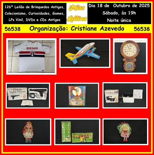 126º Leilão de Brinquedos Antigos, Colecionismo, Curiosidades, Games, LPs Vinil, DVDs e CDs Antigos