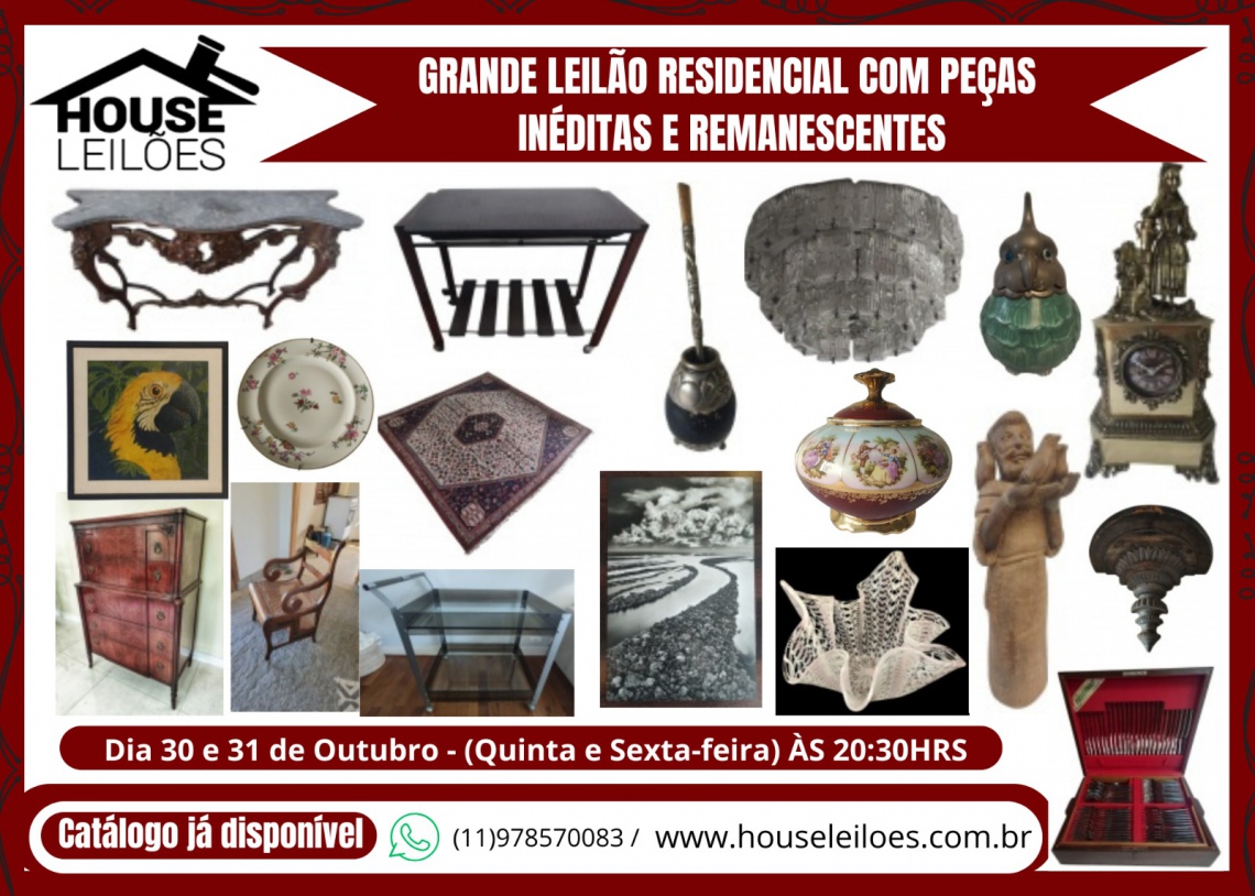 GRANDE LEILÃO RESIDENCIAL COM PEÇAS INÉDITAS E REMANESCENTES